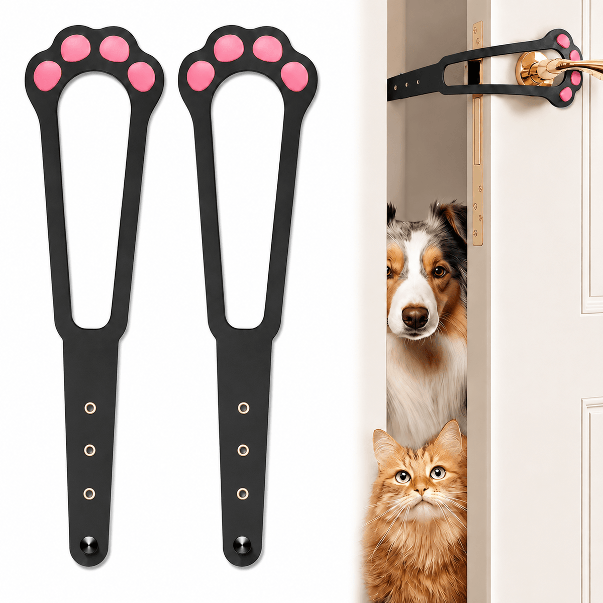 Adjustable Pet Door Holder & No-Drill Door Latch for Cats & Dogs
