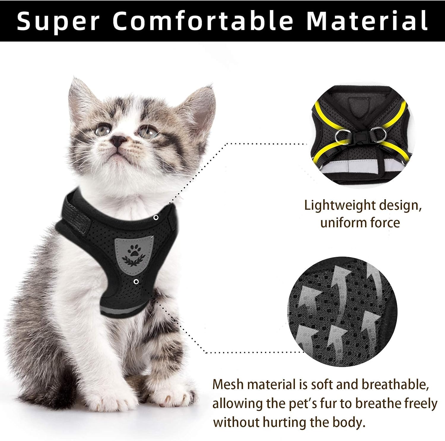 Lightweight breathable mesh cat harness for comfortable daily walks