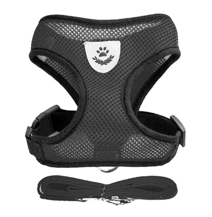 Black adjustable mesh cat harness and leash set for kittens and small cats