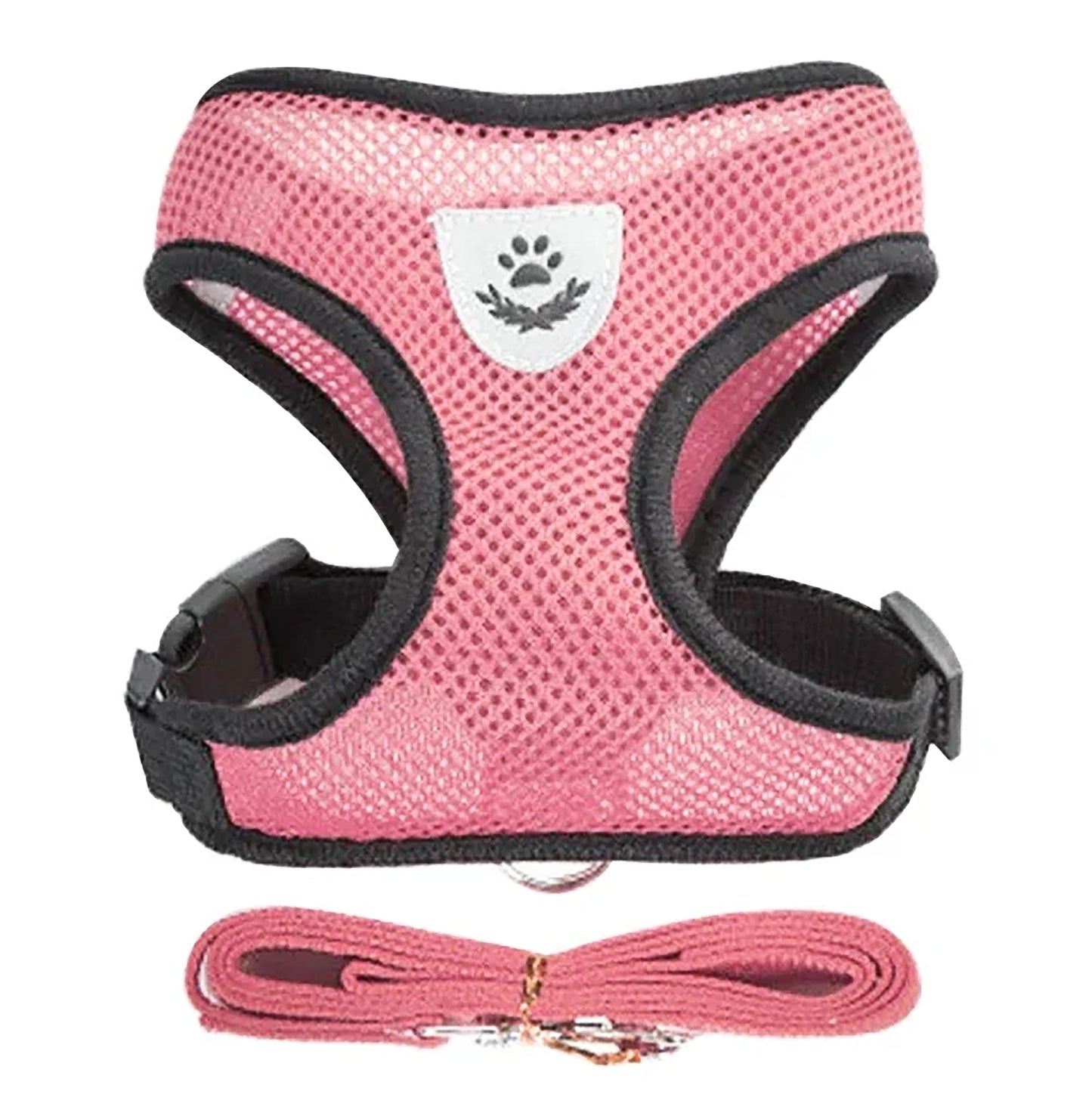 Rose red breathable cat harness with leash for indoor and outdoor walks