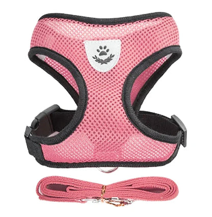 Rose red breathable cat harness with leash for indoor and outdoor walks