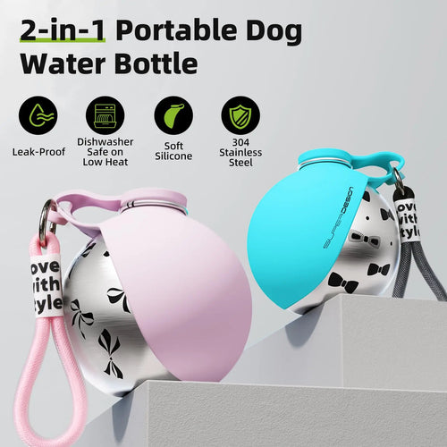 Tragbare Hunde-Wasserflasche 280ml Edelstahl Reise-Wasserspender für Hunde mit Napf Auslaufsichere Welpen-Wasserflasche zum Spazierengehen Wandern Kleine Hunde-Wasserflasche
