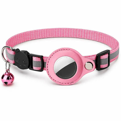 Pink AirTag cat collar with holder, breakaway buckle and bell