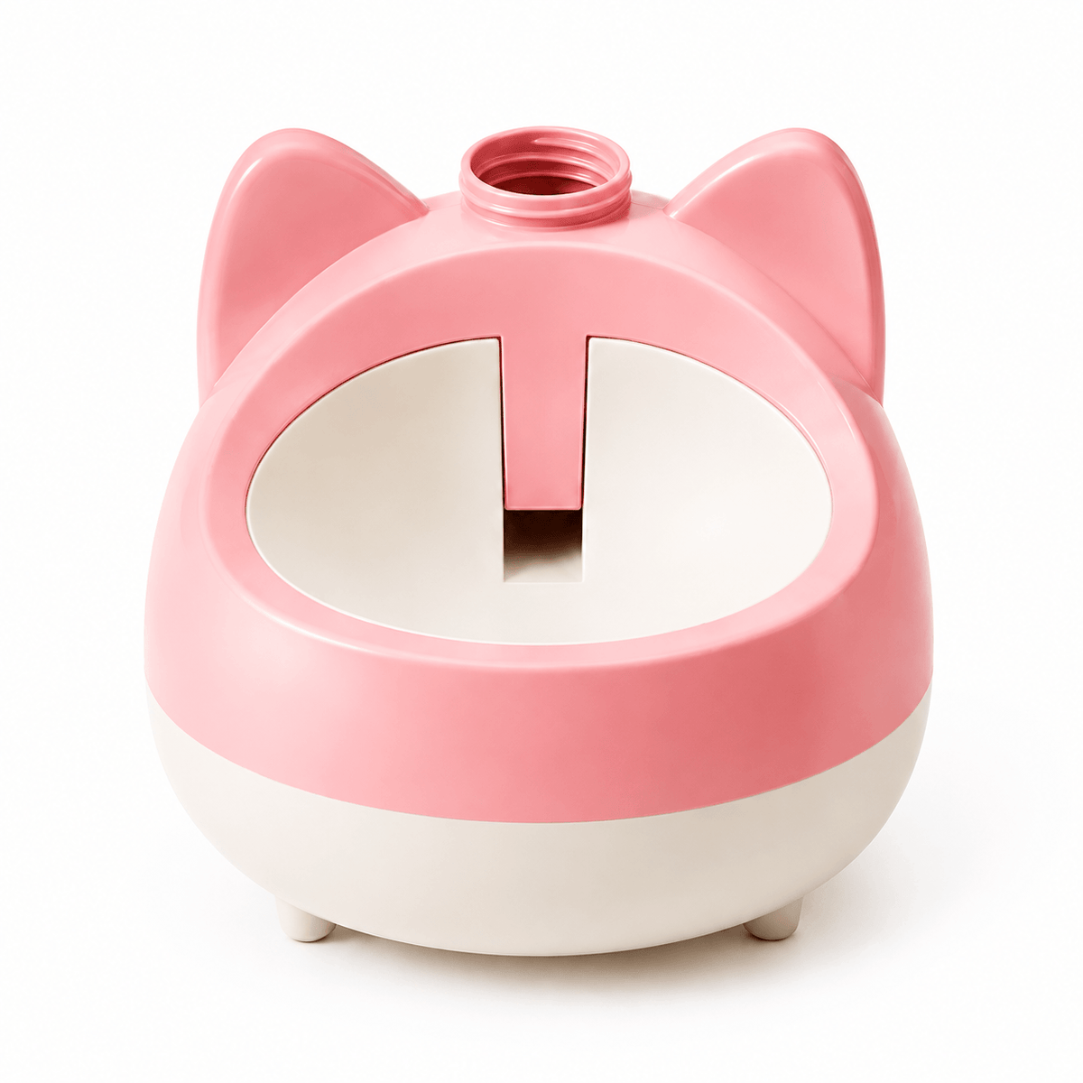 Cherry blossom pink automatic gravity water bowl with cat ears on a white background