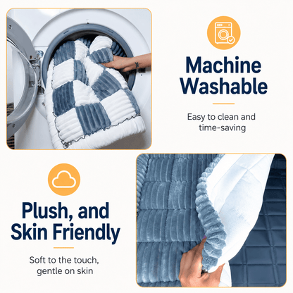The Noblias back seat dog bed mat going into a washing machine, alongside a close view of its plush surface.