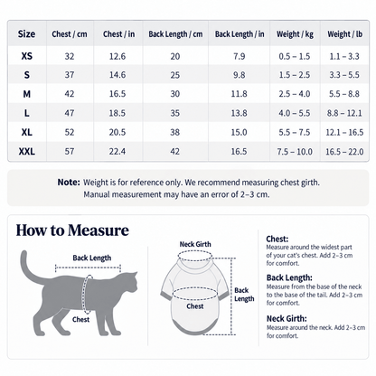 Size chart for the bee costume hoodie from XS to XXL with chest, back length and weight, plus how to measure.