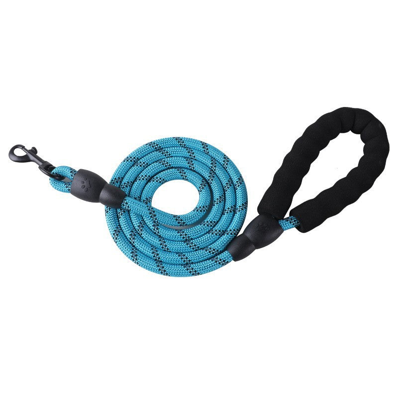Black reflective nylon dog leash with a soft padded handle by Noblias, 1.5 meters long for comfortable walking.