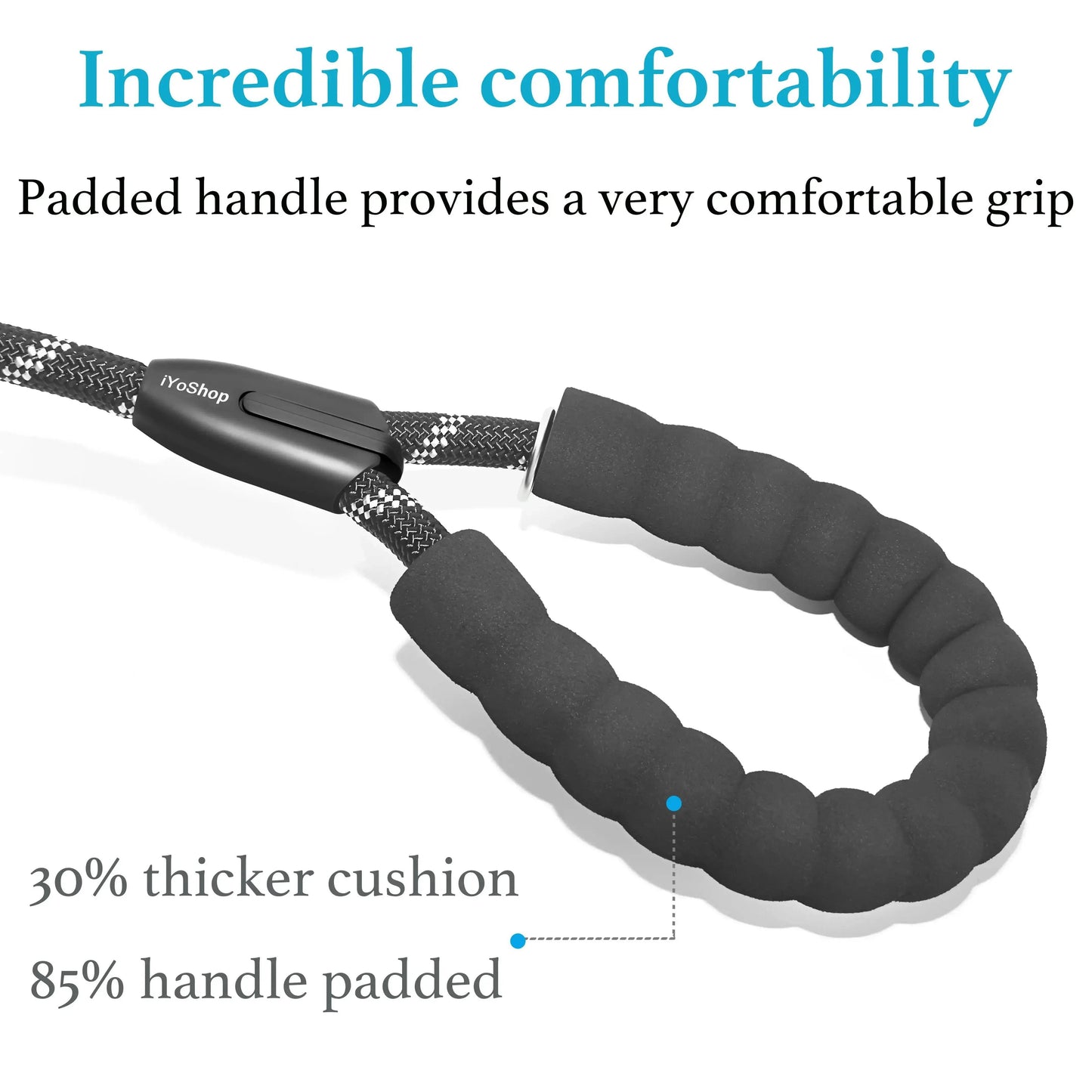 Black Noblias dual dog leash with no-tangle 360° swivel and bungee for two dogs, providing comfortable, tangle-free walking.