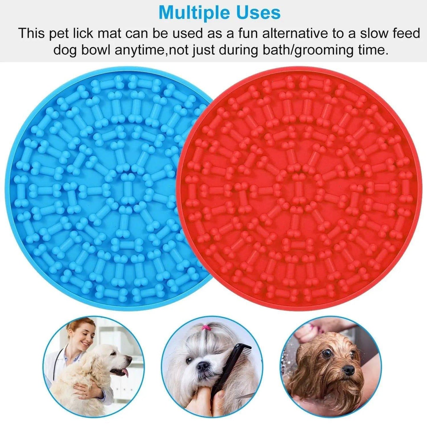Two Noblias blue lick mats with suction cups for slow feeding, suitable for dogs and cats, shown on a white background.
