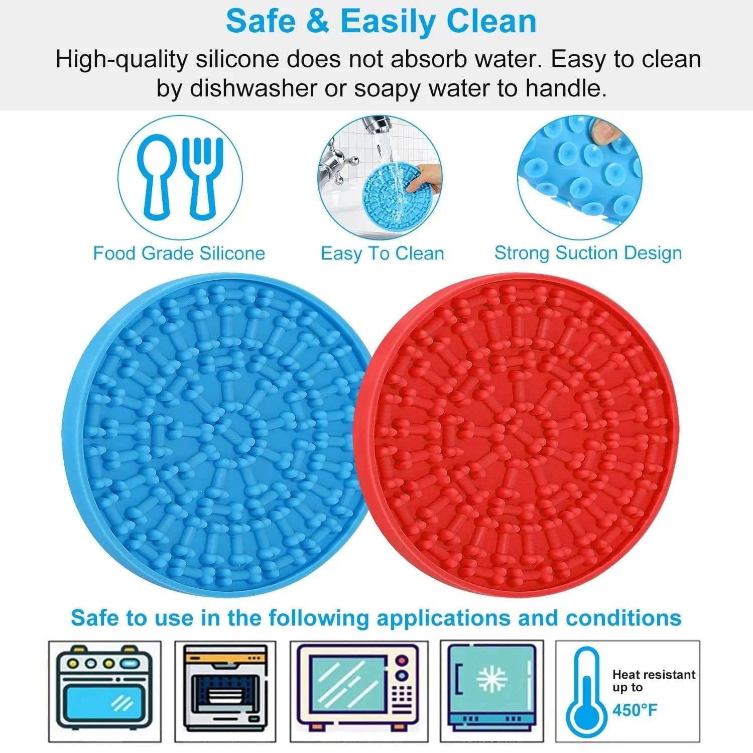 Two Noblias blue lick mats for dogs and cats, featuring suction cups for slow feeding and interactive pet enrichment.