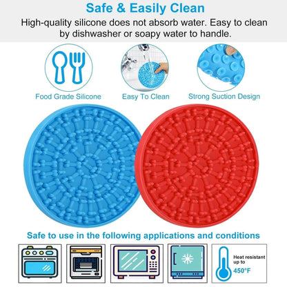 Two Noblias blue lick mats for dogs and cats, featuring suction cups for slow feeding and interactive pet enrichment.