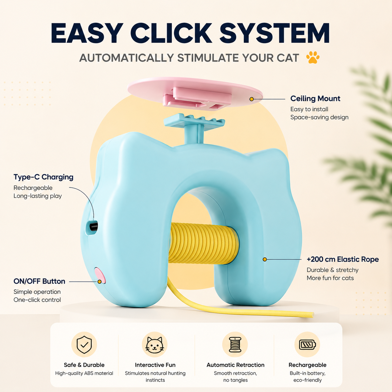 Blue Noblias automatic moving feather cat toy with spinning feathers and interactive design for feline entertainment.