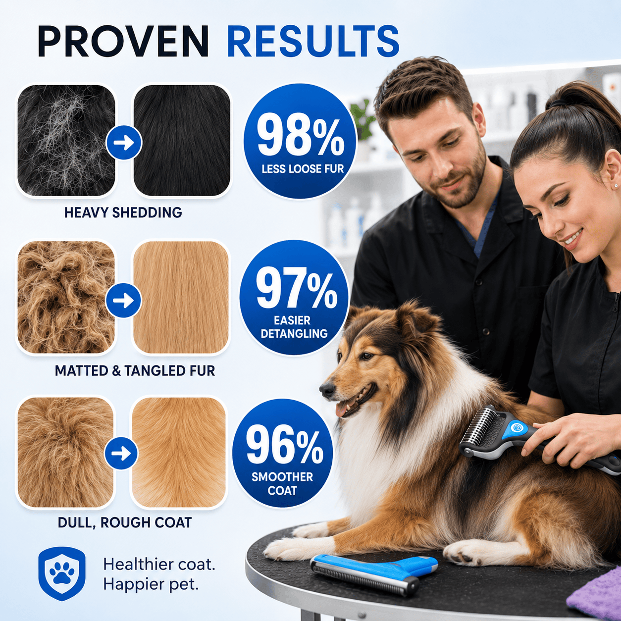 Blue Noblias dog grooming comb for shedding and detangling, with wide and fine teeth for gentle pet grooming.