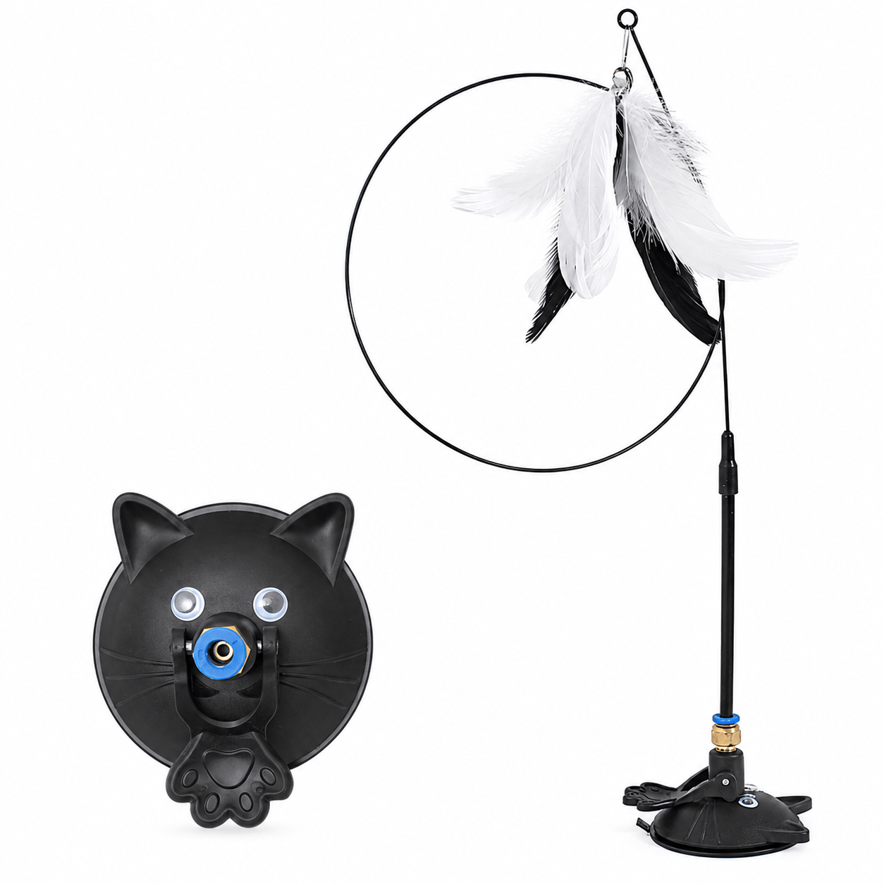 Blue Noblias interactive feather cat wand toy with suction cup for engaging play and entertainment for cats.