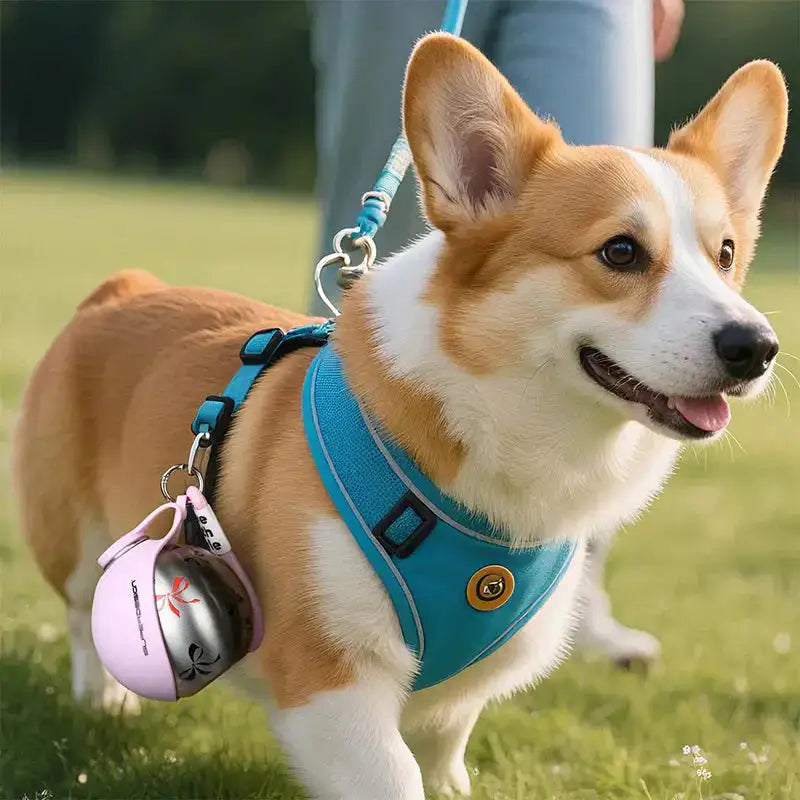 Blue Noblias portable dog water bottle with leak-proof design and built-in bowl for easy hydration during travel.