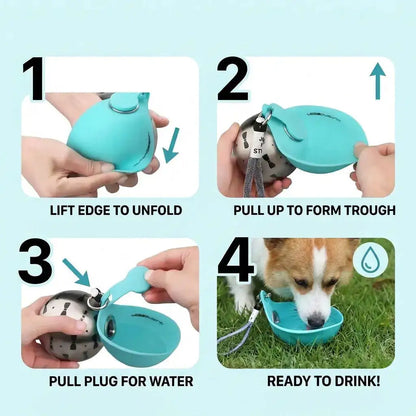 Blue Noblias portable dog water bottle with leak-proof design and built-in bowl for easy hydration on the go.