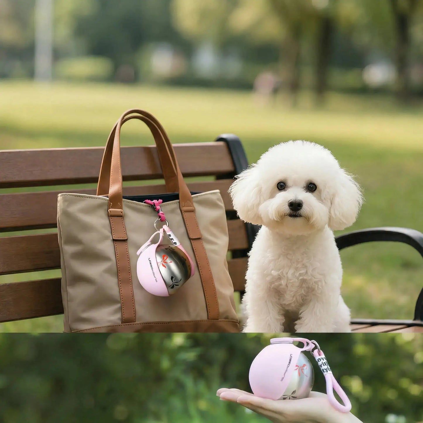 Blue Noblias portable dog water bottle with leak-proof design and built-in bowl for easy hydration during travel.