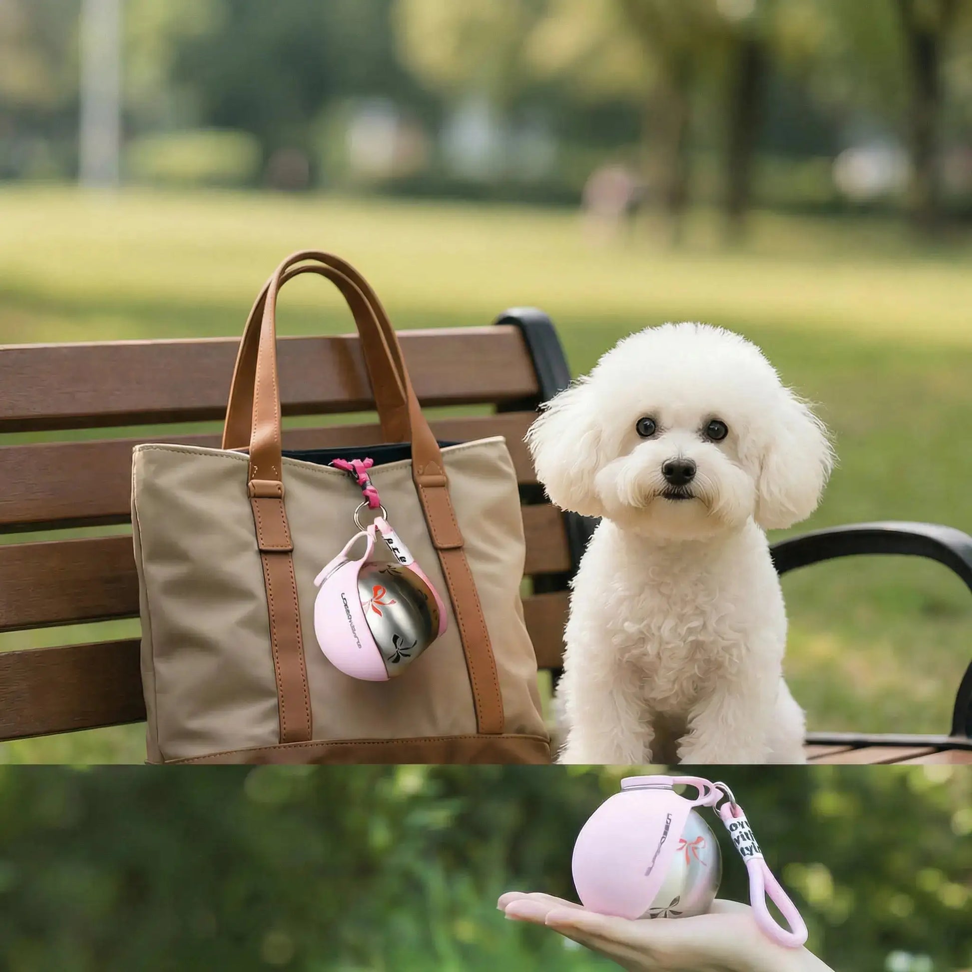 Blue Noblias portable dog water bottle with leak-proof design and built-in bowl for easy hydration during travel.