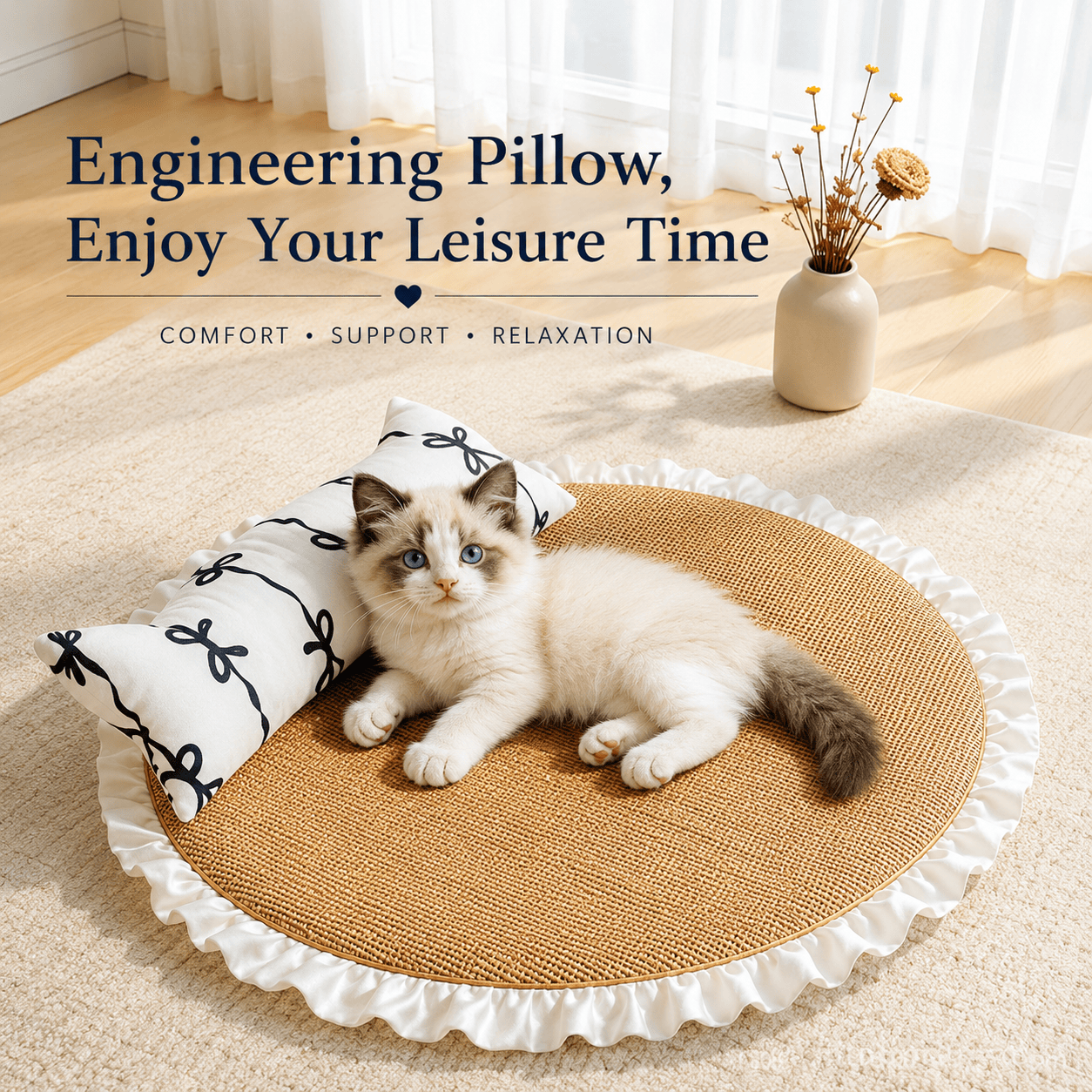 Blue cooling cat sofa bed with pillow by Noblias, featuring a soft, comfortable resting surface for cats.