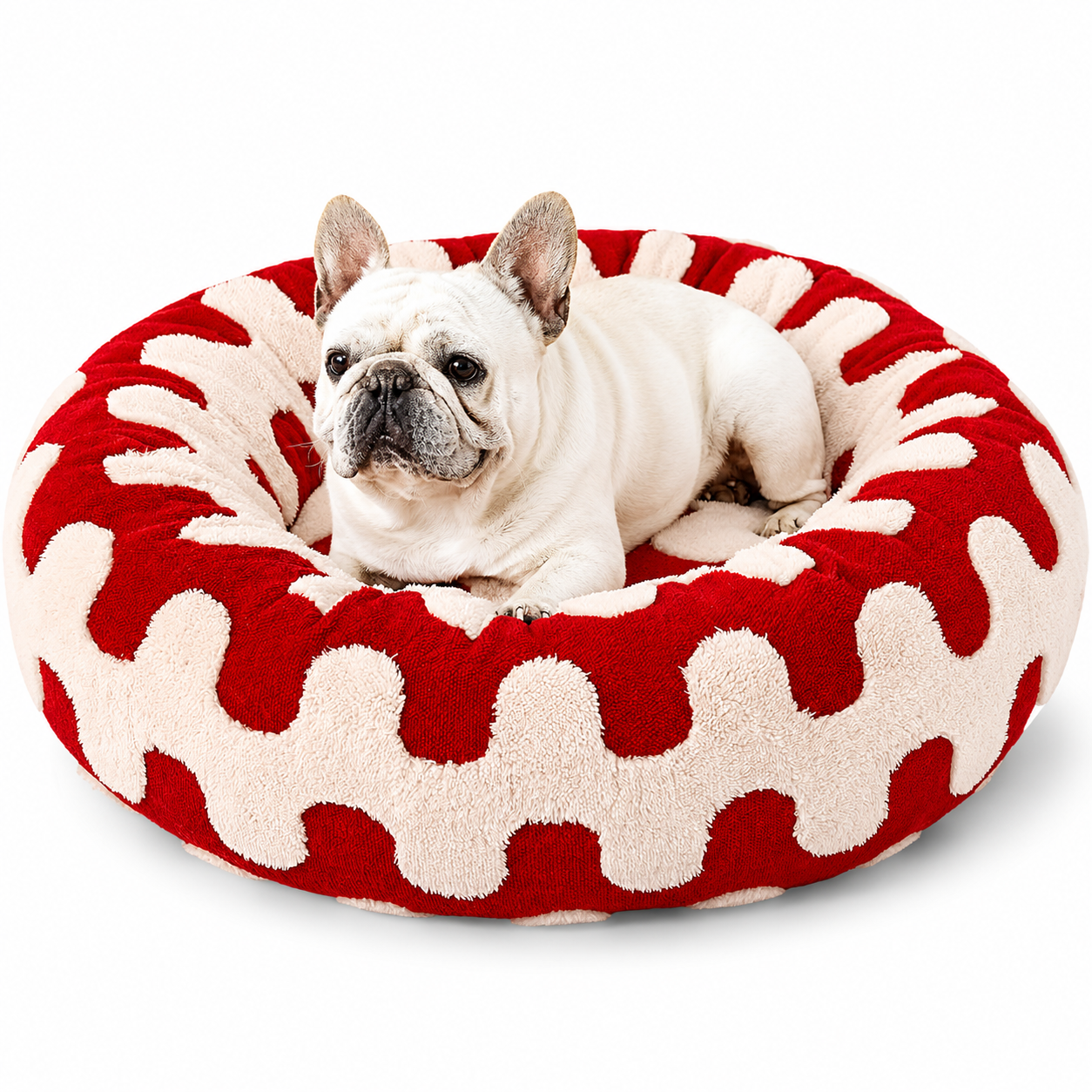 Blue Noblias plush donut bed for dogs and cats, soft and cozy pet bed with a circular design for comfortable lounging.