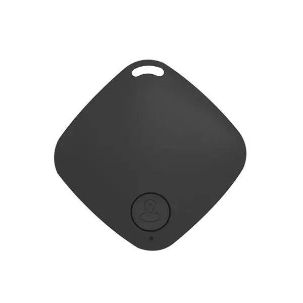 Black Bluetooth pet tracker tag with a keyring hole and a single round button.