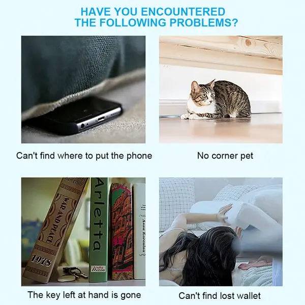 Panel asking whether you have lost a phone, cat, keys or wallet, illustrating uses for the Bluetooth pet tracker.