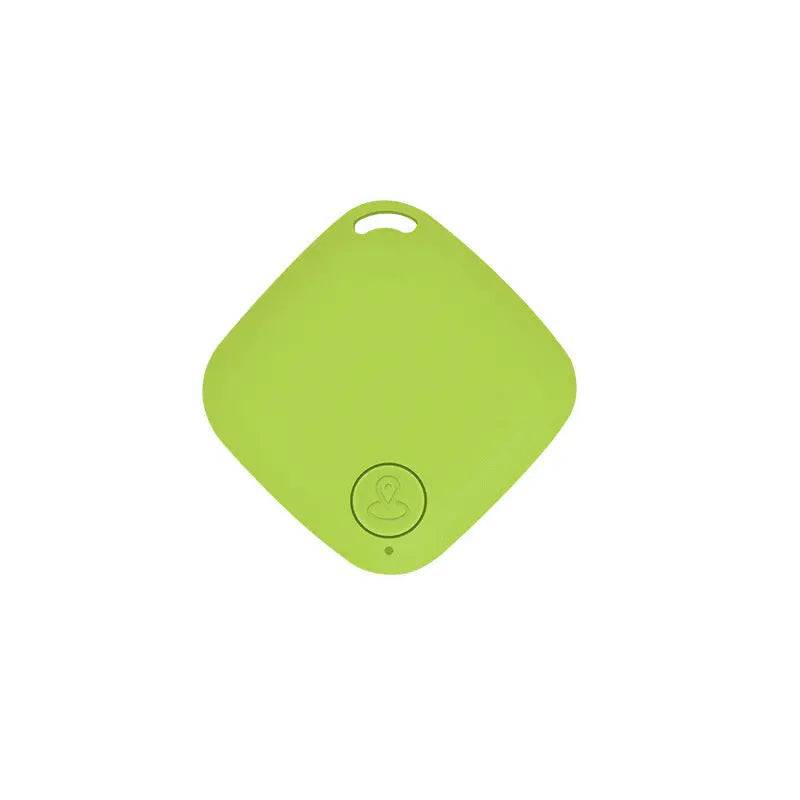 Green Bluetooth pet tracker tag with a keyring hole and a single round button.