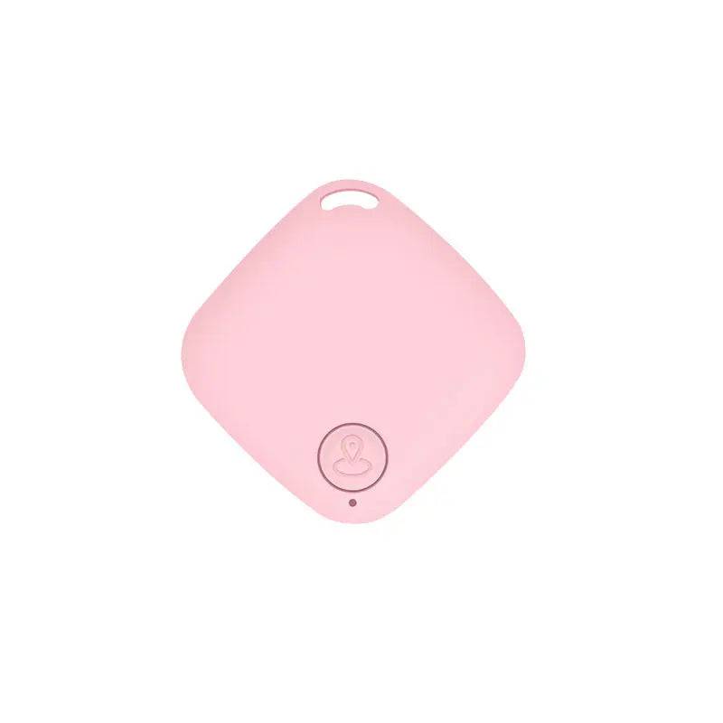 Pink Bluetooth pet tracker tag with a keyring hole and a single round button.