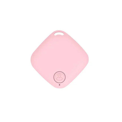 Pink Bluetooth pet tracker tag with a keyring hole and a single round button.
