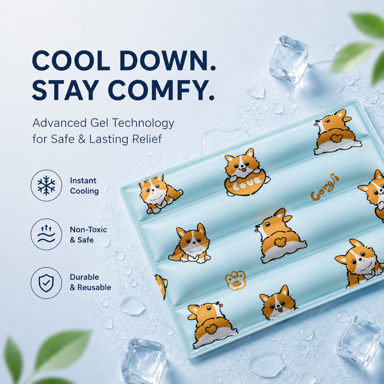 Noblias self-cooling pet mat for dogs and cats, soft surface designed to keep pets cool and comfortable.