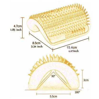 Cat corner self groomer with its 15.4 by 8.5 by 4.7 cm size and 5.5 cm corner base marked.