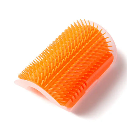 Orange cat corner self groomer on a white background.