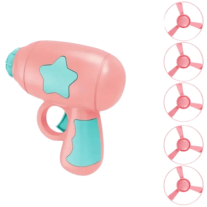 Macaron Pink cat flying disc launcher with a mint star, shown with a stack of spinning discs