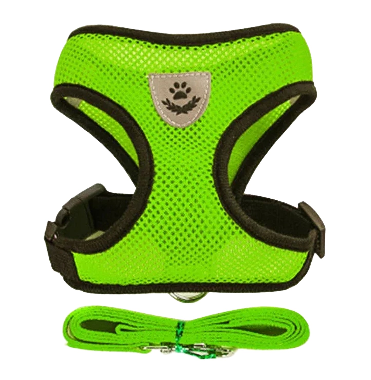 Green breathable pet harness with adjustable fit for cats and small dogs