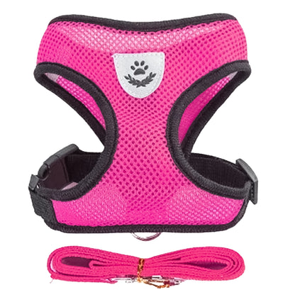 Pink soft mesh cat harness vest with matching leash for kittens