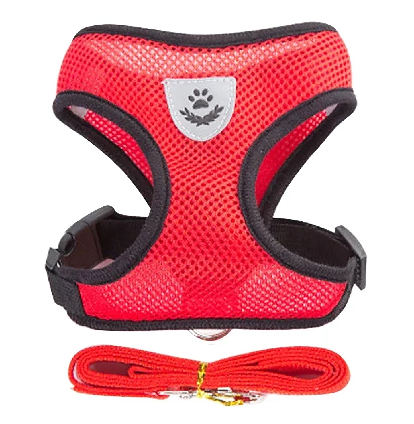 Red escape proof cat harness vest with adjustable straps and leash