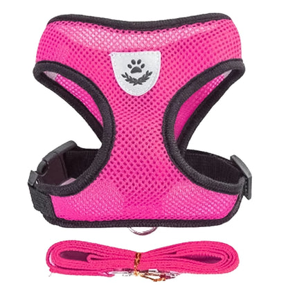Noblias escape-proof cat harness and leash set in rose red, breathable adjustable vest for secure outdoor walks with cats.