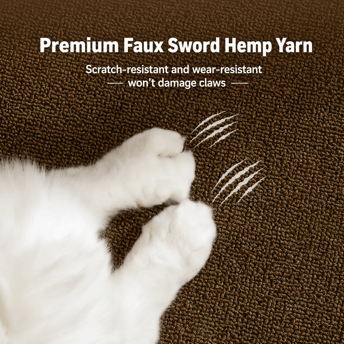 Close up of the premium faux sisal yarn weave on the Noblias cat scratching mat, scratch resistant and gentle on a cat's claws.