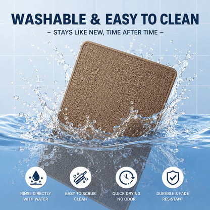 Water splashing over the Noblias sisal cat scratching mat, showing that it is washable and easy to keep clean.