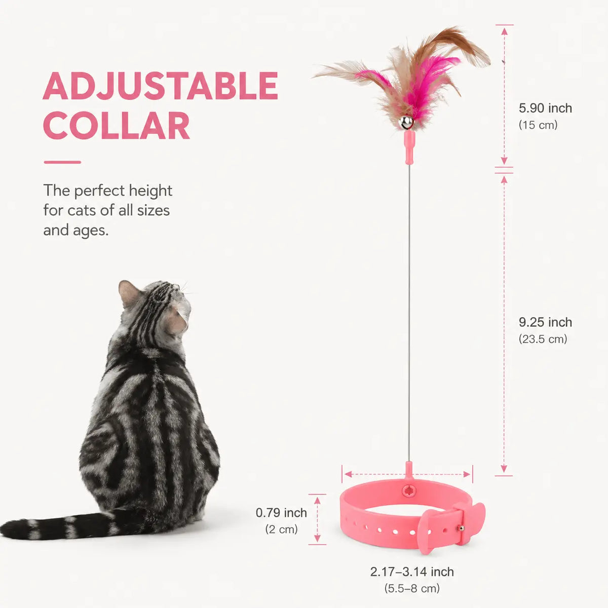 Adjustable collar panel giving the 5.9 inch feather section, 9.25 inch wire and the 2.17 to 3.14 inch collar range