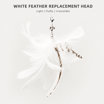 White feather replacement head for the Noblias cat wand toy, light and fluffy with a bell on the clip.