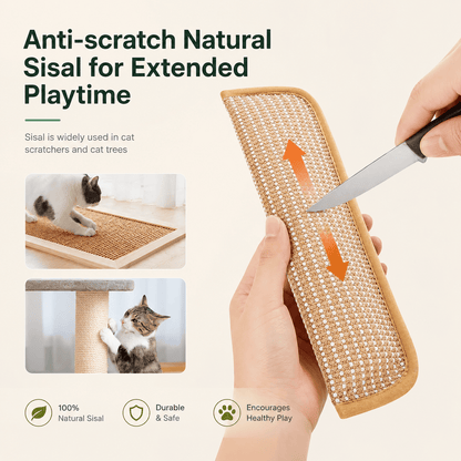 Hand bending the Noblias catnip sisal kicker pillow to show the flexible woven sisal surface built for extended scratching
