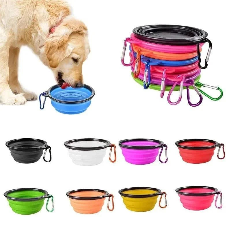 The Noblias collapsible silicone travel bowl shown in black, white, pink, red, green, orange, yellow and rose.