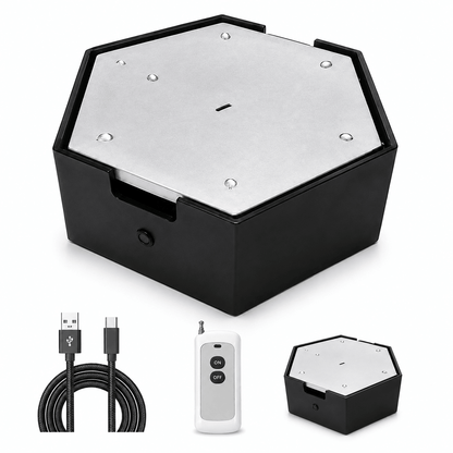 The black cordless cat water fountain shown on its own, with the brushed drip plate on top