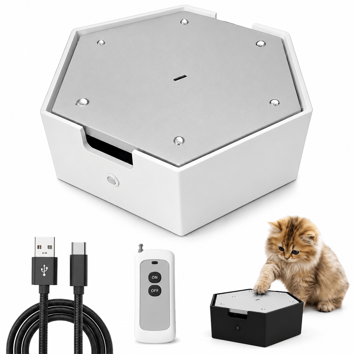 The white cordless cat water fountain shown on its own, with the brushed drip plate on top