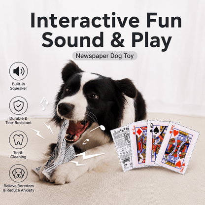 Noblias crinkle newspaper dog toy made of crinkly paper for playful chewing and fetching fun for dogs.