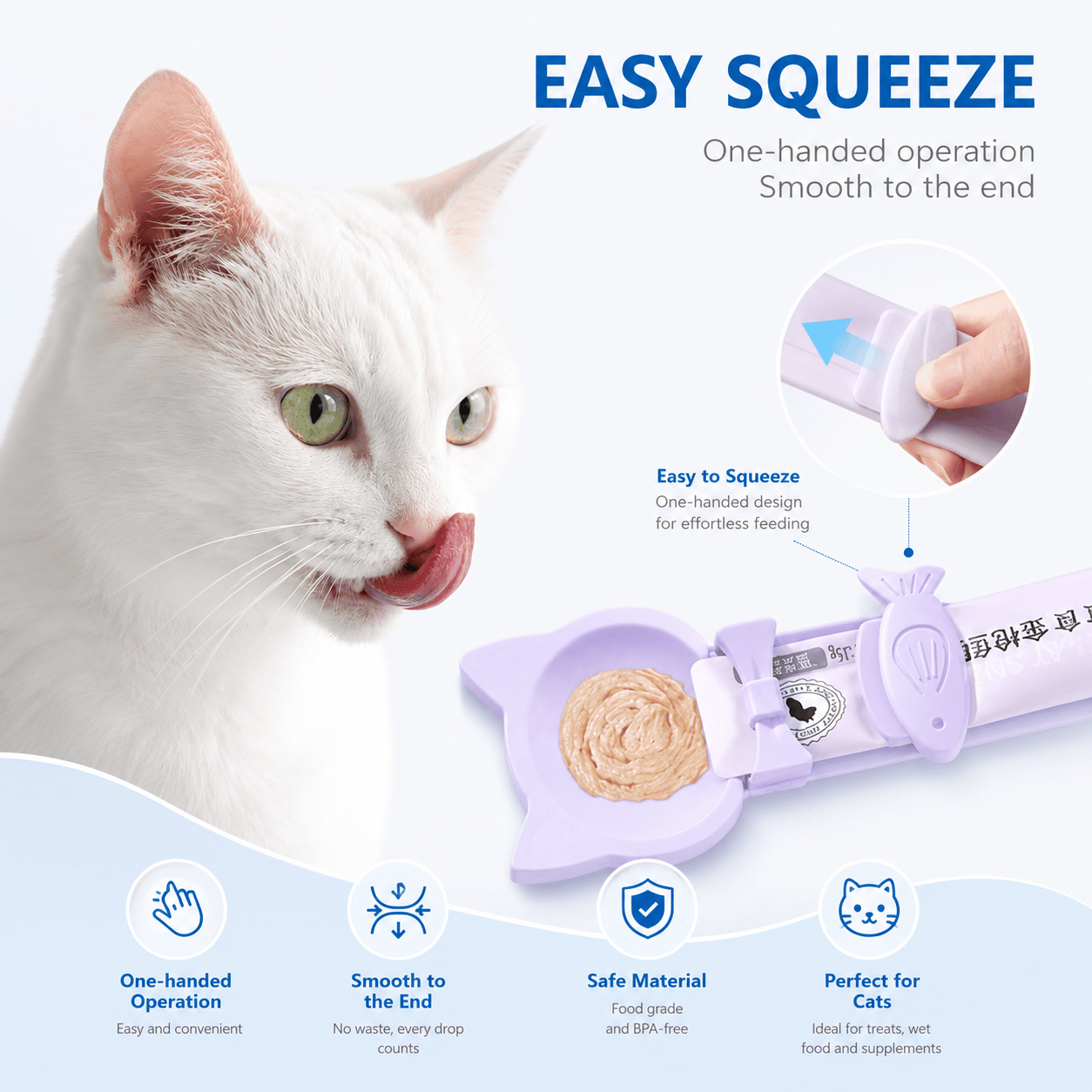 Set of three Noblias cat treat dispenser spoons with curved design for easy feeding and treat portioning.