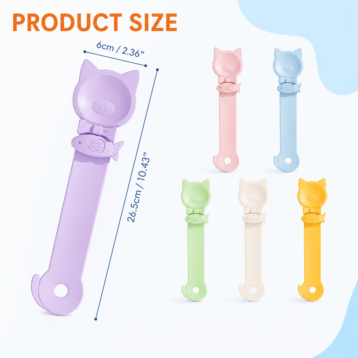 Set of three Noblias cat treat dispenser spoons, lightweight plastic scoops for feeding and dispensing cat treats.