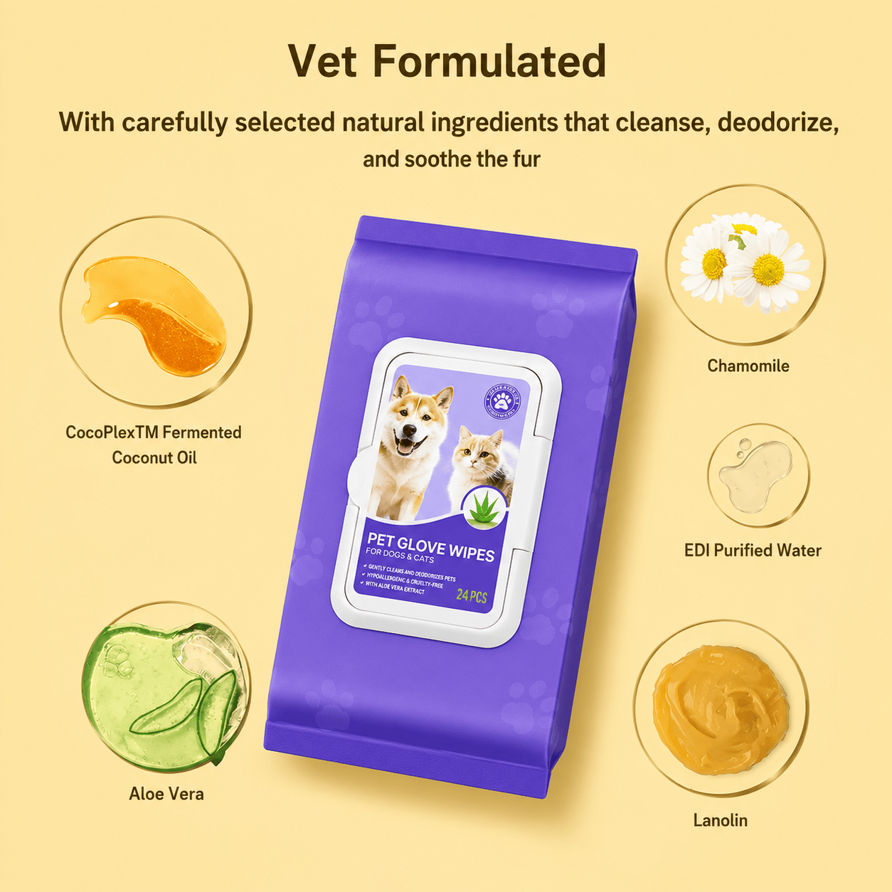 Disposable dog grooming wipes by Noblias, 20-pack, showing soft, moistened wipes perfect for quick pet cleaning.