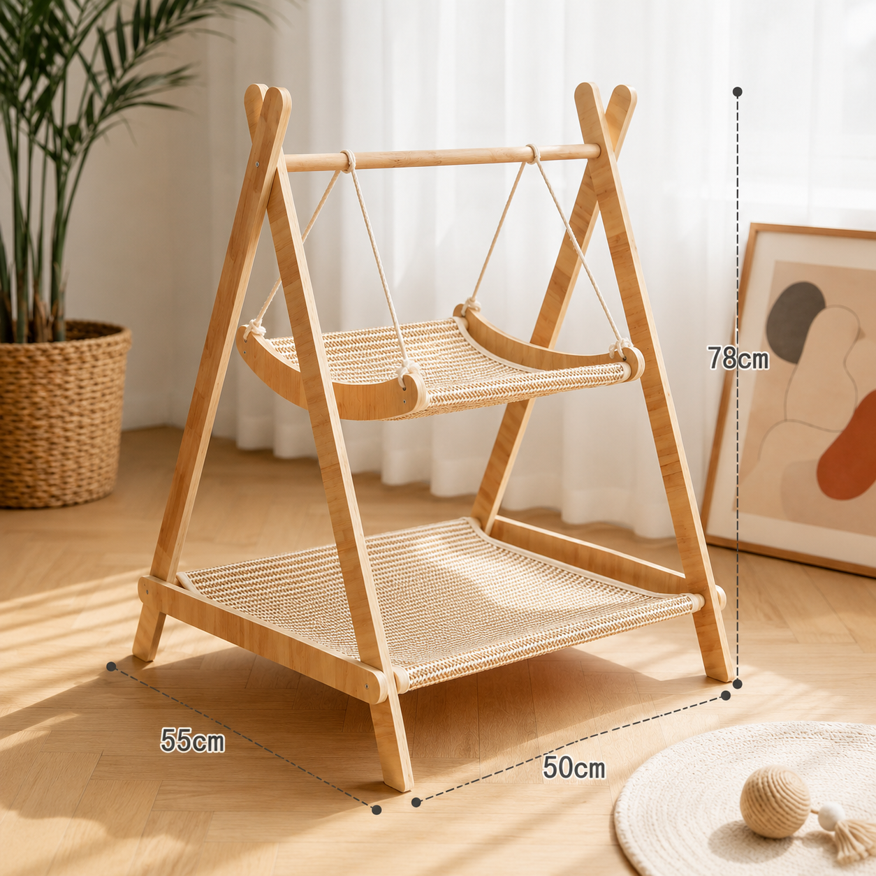 Noblias sisal cat hammock and scratcher bed with soft fabric cushion for comfortable lounging and scratching.